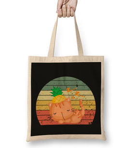 Pineapple And Cat Retro Vintage Bez Çanta Uzun Saplı