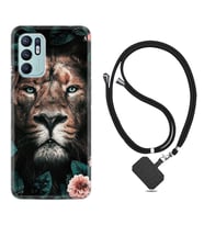 Oppo Reno 6 Kılıf Resimli Boyun Askılı İpli Desenli Silikon Leon Flowers 1307