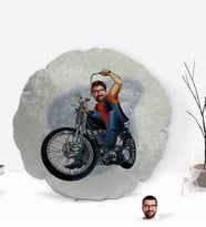 BK Gift Kişiye Özel Erkek Motorcu Karikatürlü Yuvarlak Dekoratif Kırlent Yastık-5