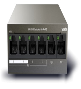 Tenda TEF1106P 6 Port 4 Port Poe+ 10/100 + 2 Port Uplink Çelik Kasa Rack Mount Switch