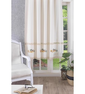Naturel - Hardal Ajurlu Dantelli Yaprak Nakışlı Perde (Natural)