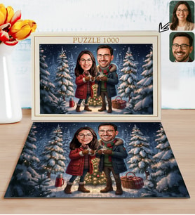 BK Gift Kişiye Özel Sevgili Yılbaşı Karikatür Tasarımlı 1000 Parça Profesyonel Puzzle-8, 1000 Puzzle, Yeni Yıl Hediyesi, Yılbaşı Hediyesi