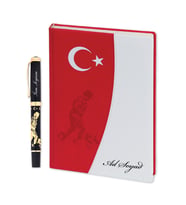Atatürk Temalı Kişiye Özel Baskılı Kabartmalı Defter & Roller Kalem (Siyah - Kırmızı - Beyaz)