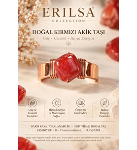 Sertifikalı Kırmızı Akik Taşı Doğal Taş Yüzük Bakır Kasa Ayarlanabilir El İşçiliği