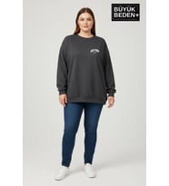 Kadın Büyük Beden New York Baskılı Bisilet Yaka İnce Sweatshirt SPR26BSWK956-5
