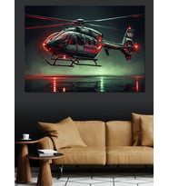 Gökyüzünde Süzülen Modern Gri Helikopter Dekoratif Kanvas - Mdf Ahşap Tablo