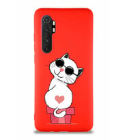 Xiaomi Mi Note 10 Lite Soft Premier Kapak Coolcat Tasarımlı Silikon Kılıf - Kırmızı (Şeffaf)