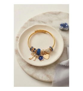 Mey İthalat® Fiyonk Charmlı Mavi Renk Gold Bileklik