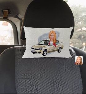 BK Gift Kişiye Özel Plakalı Kadın Renault Symbol Karikatürlü Dikdörtgen Araç Koltuk Yastığı-1