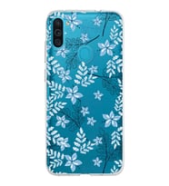 Samsung Galaxy M11 Kapak Floral Mavi Tasarımlı Şeffaf Silikon Kılıf