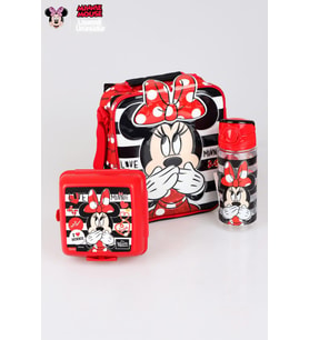 YENİ SEZON LİSANSLI MINNIE MOUSE BESLENME ÇANTASI,BESLENME KABI VE TRITAN MATARA 500 ML BESLENME SETİ (Kırmızı)