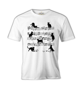 Cats and Notes Beyaz Erkek Tshirt
