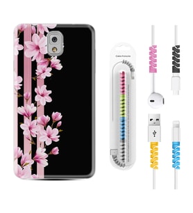 Samsung Note 3 4 5 8 9 20 Ultra 10 Lite Kılıf Kablo Koruma Spiral Silikon Pink Flowers 3 1393