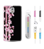 Samsung Note 3 4 5 8 9 20 Ultra 10 Lite Kılıf Kablo Koruma Spiral Silikon Pink Flowers 3 1393