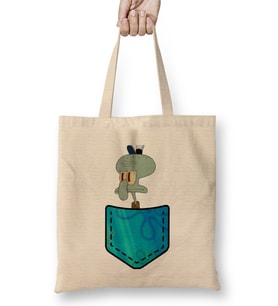 Squidward Tentacles Pocket Bez Çanta Uzun Saplı