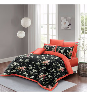MonoHome Black Somon Flower Çift Kişilik Nevresim Takımı 3D Pamuk Saten