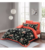 MonoHome Black Somon Flower Çift Kişilik Nevresim Takımı 3D Pamuk Saten