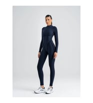 Lacivert Sculpt Line Uzun Kollu Spor Tayt Tulum