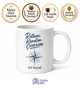 İsme Özel Rotamı Kendim Çizerim Yazılı Baskılı Kupa Bardak Hediye