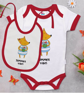 BK Kids Summer Vibes Tasarımlı Kırmızı Bebek Body Zıbın ve Mama Önlüğü Hediye Seti-1