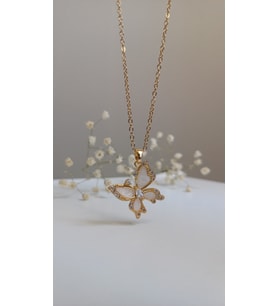 ÇELİK KOLYE 316 L KELEBEK AŞK SEVİLİ KOLYE GOLD GÜMÜŞ RENK SEÇENEKLERİ 45 CM (Gold)