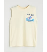 LCW Kids Sarı Bisiklet Yaka New York Baskılı Erkek Çocuk Atlet