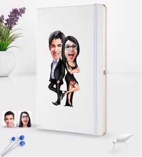 BK Gift Kişiye Özel Sevgililer Karikatürlü Beyaz Termo Deri Defter 16x24cm Model 6