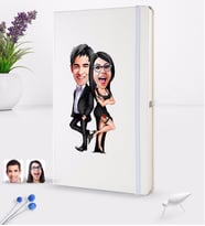 BK Gift Kişiye Özel Sevgililer Karikatürlü Beyaz Termo Deri Defter 16x24cm Model 6
