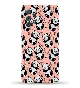 Samsung Galaxy A32 Uyumlu Lansman Kılıf Panda Tasarımlı İçi Kadife Kapak-Pembe (Şeffaf)