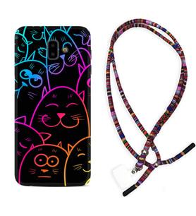 Samsung J6 Plus J7 Prime J7 Pro M20 Kılıf Boyun Asklı Rasta Silikon Neon Cats 1790