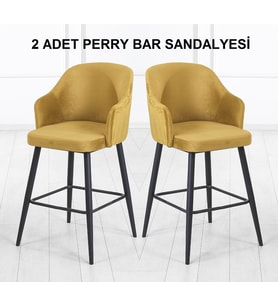2 ADET PERRY ADA MUTFAK VE BAR SANDALYESİ - BAR TABURESİ - SİLİNEBİLİR BABYFACE KUMAŞ - METAL AYAK