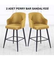 2 ADET PERRY ADA MUTFAK VE BAR SANDALYESİ - BAR TABURESİ - SİLİNEBİLİR BABYFACE KUMAŞ - METAL AYAK