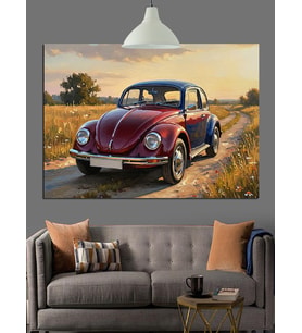 Retro Volkswagen Kaplumbağa Araba Dekoratif Kanvas - Mdf Ahşap Tablo
