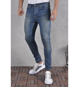 Erkek Jeans Skinny Fit Likralı Mavi Dar Paça Tırnaklı Kot Pantolon