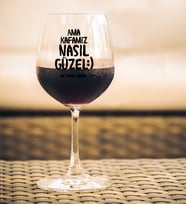 BK Gift Kişiye Özel Renkli Baskılı Ama Kafamız Nasıl Güzel Tasarımlı Şarap Kadehi