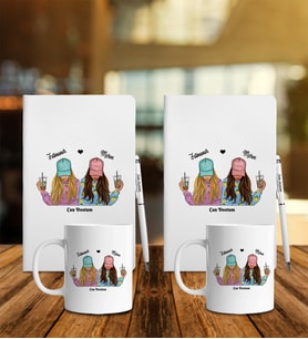 Arkadaşa Özel 2 li Beyaz Defter Kalem Kupa Set