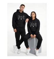 Nevermind Unisex Oversize Kalp Ritmi Baskılı Çift Hoodie (Siyah)