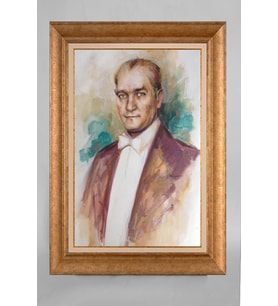 Altın Varaklı Paspartulu Çerçeveli Atatürk Tablo sd265