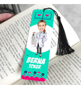 Göz Doktoru Kadın Karikatürlü Püsküllü Kitap Ayracı