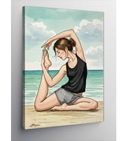 Kanvas Tablo Sahilde Yoga Yapan Kadın