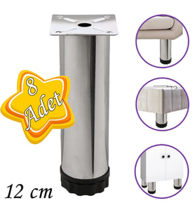 8 Adet Metal Ayarlanabilir 12 cm Krom Destek Ayak Mobilya Kanepe Baza Koltuk Dolap Sehpa TV Ünitesi Ayağı
