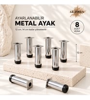 8 Adet Metal Ayarlanabilir 12 cm Krom Destek Ayak Mobilya Kanepe Baza Koltuk Dolap Sehpa TV Ünitesi Ayağı