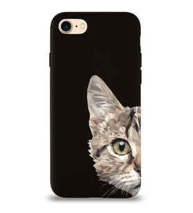 Apple iPhone 7 Uyumlu Lansman Kılıf Catface Tasarımlı İçi Kadife Kapak-Siyah (Şeffaf)