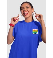 Unisex Renkli Graffiti Baskılı Oversize Beyaz T-shirt (Lacivert)
