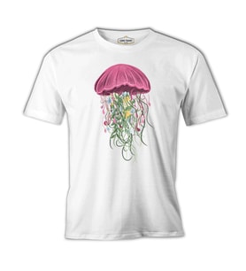 A Jellyfish with Floral Plant Tentacles Beyaz Erkek Tshirt