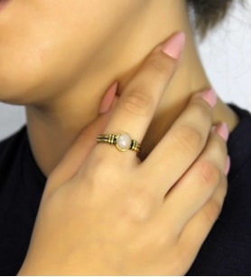 Doğal Taş Pembe Kuvars Taşlı Antik Model Kadın Ayarlanabillir Yüzük euy81pk