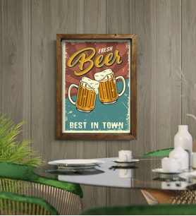 BK Gift Cafe & Bar & Restaurant Konseptli Doğal Masif Ahşap Çerçeveli Tablo-16