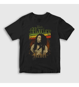 Presmono Unisex Çocuk Siyah Rebel Bob Marley T-Shirt 265671tt
