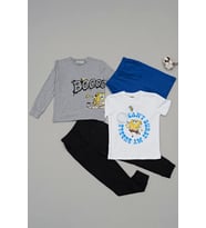 4'lü Sünger Bob Baskılı Tshirt Şort Pantolon Takım (Siyah)