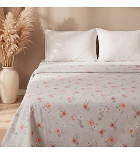 Turuncu Dalia Çift Kişilik Baskılı Pike & Yatak Örtüsü 200x230 cm